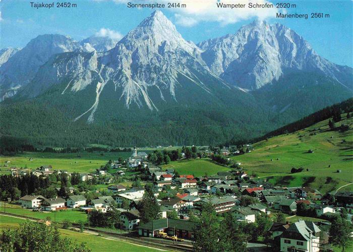 Lermoos Tirol AT Fliegeraufnahme mit Tajakopf Sonnenspitze Wampeter Schrofen und