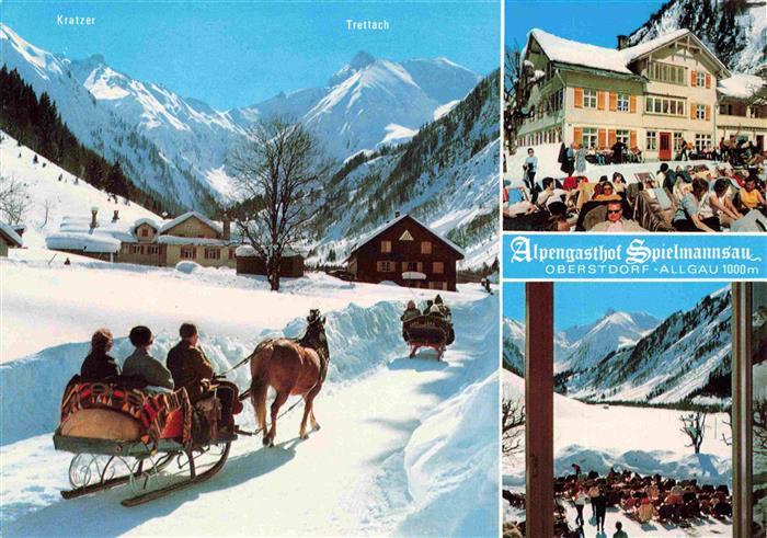 OBERSTDORF Bayern Pferdeschlitten Kratzer Trettach Alpengasthof Spielmannszug