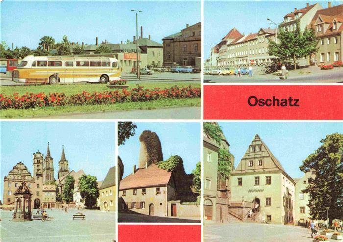 Oschatz Busbahnhof Ernst Thaelmann Platz Markt Frongasse mit Wachturm Sparkasse
