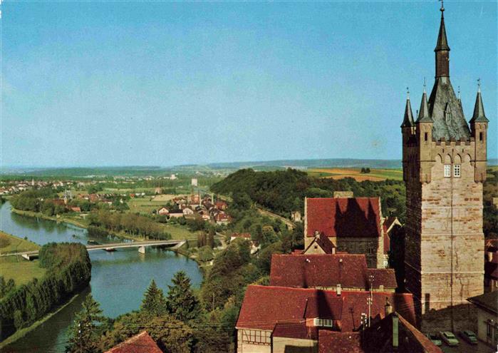 Bad Wimpfen Neckar Blick zum Blauen Turm und ins Neckartal