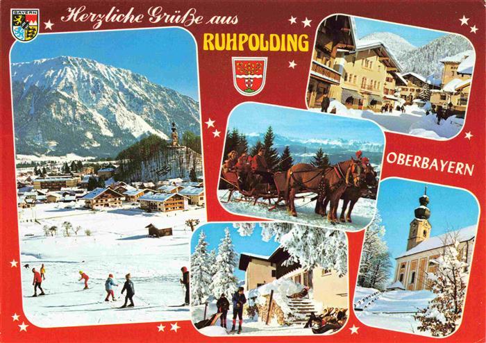 Ruhpolding Bayern Panorama Ortspartien Pferdeschlitten Kirche