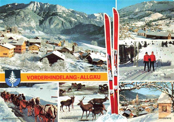 Vorderhindelang Bad Hindelang Bayern Panorama Schlittenfahrt Wildfuetterung Skil