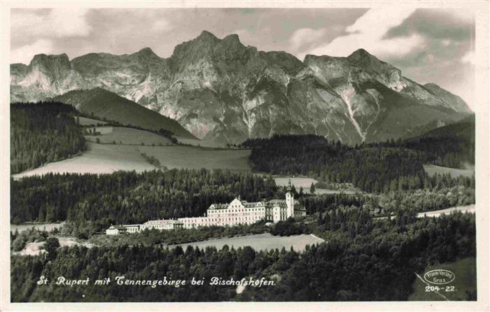 Bischofshofen am Zimmerberg AT Panorama St. Rupert Kloster mit Tennengebirge