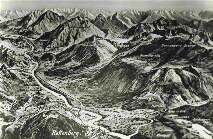 Rattenberg Tirol AT Panoramakarte aus der Vogelperspektive