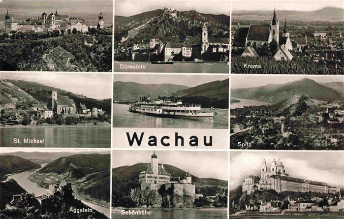 Wachau  Region AT Stift Goettweig Duernstein Krems St Michael Faehrschiff Spitz