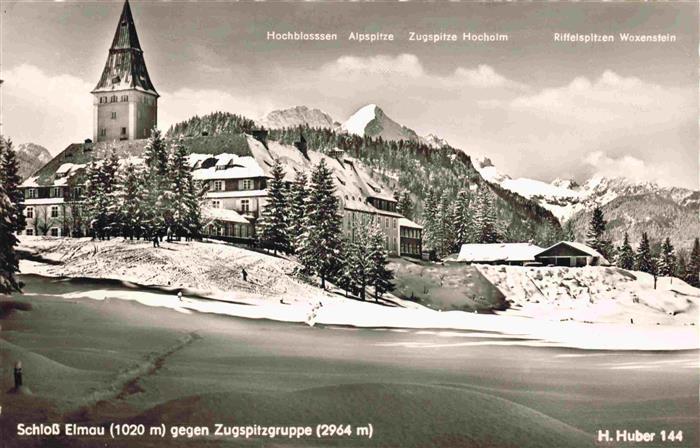 Schloss Elmau mit Hochblassen Alpspitze Zugspitze Hochalm