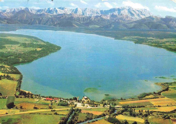 Ammersee Bayern Fliegeraufnahme mit Karwendel und Wetterstein Hochgebirge