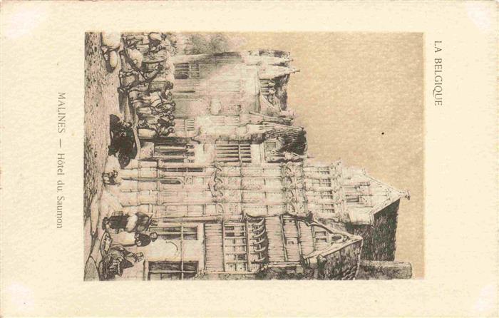 MALINES Mechelen Flandre Belgie Hôtel du Saumon Dessin Kuenstlerkarte