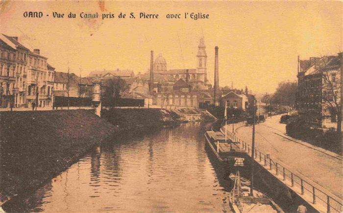 Gand  GENT Belgie Vue du canal prise de Saint Pierre avec l'église Feldpost