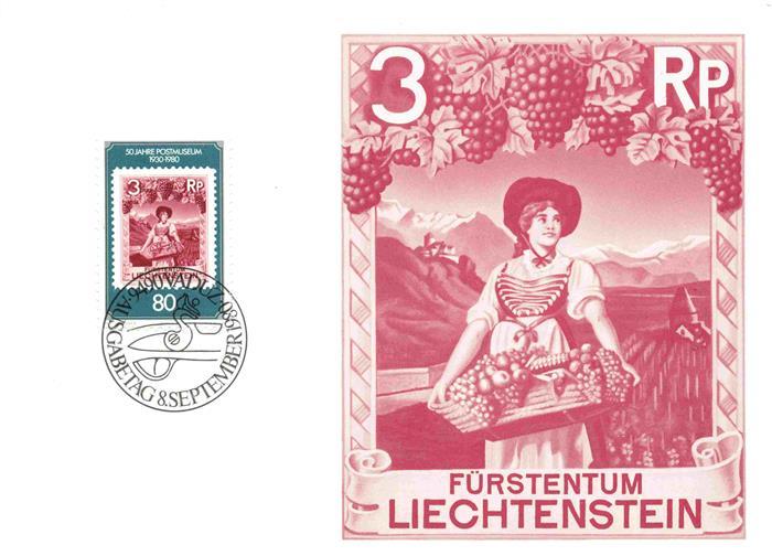 Vaduz Liechtenstein FL Sondermarken 50 Jahre Postmuseum Kuenstlerkarte Ausgabe 8