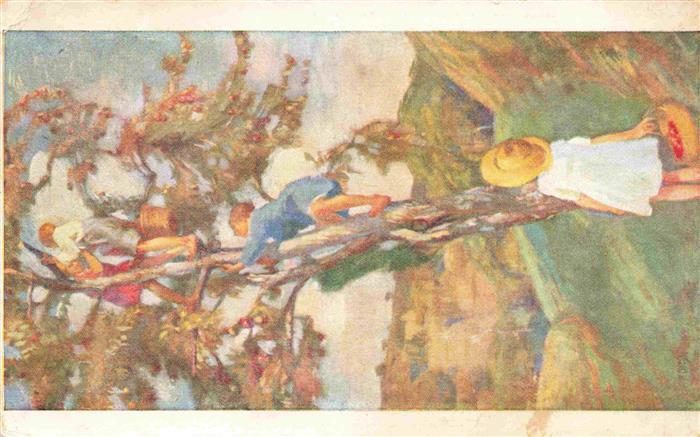 Chiesa Pietro Kuenstlerkarte Litho Kinder Baum