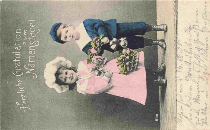 Namenstag Namenskarte Kinder Blumenkoerbchen Rosen