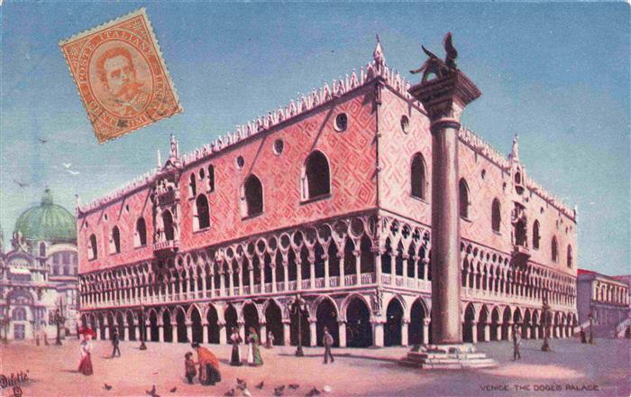 Briefmarken auf Postkarte Timbres Postage Francobollo-- Venice Venedig the Doge'