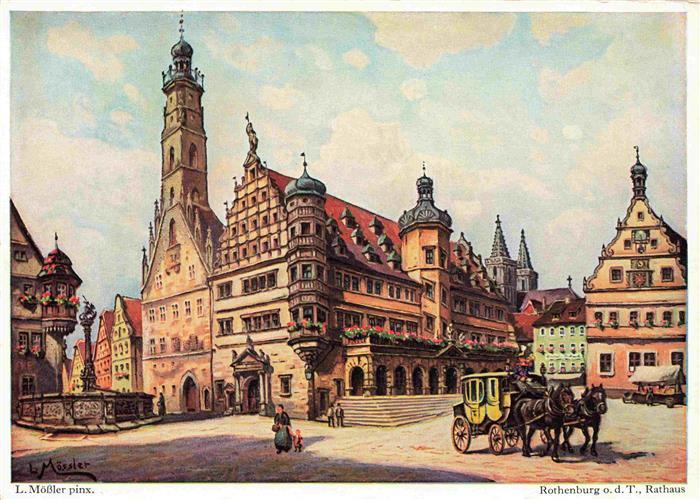 Moessler Ludwig Moessler Ludwig Pferdkutsche Rothenburg Rathaus Town hall