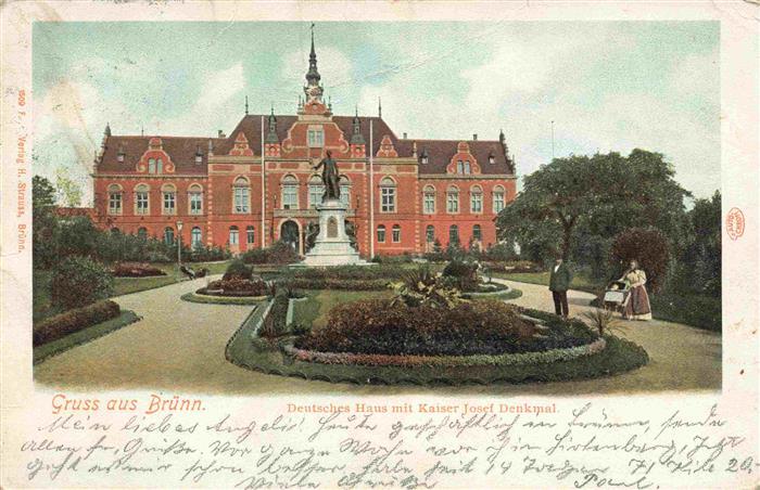 Bruenn  BRNO CZ Deutsches Haus mit Kaiser Josef Denkmal