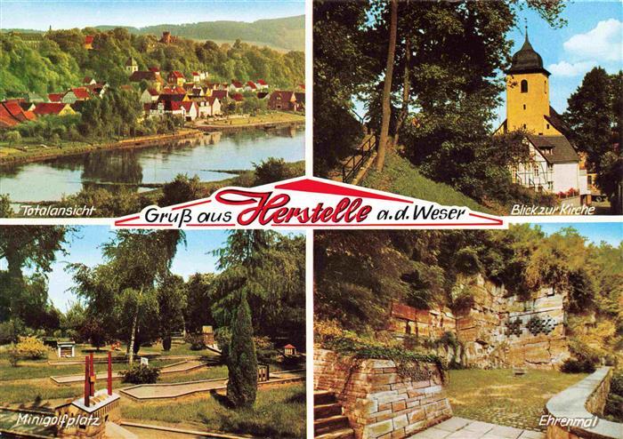 Herstelle Weser Panorama Kirche Minigolfplatz Ehrenmal