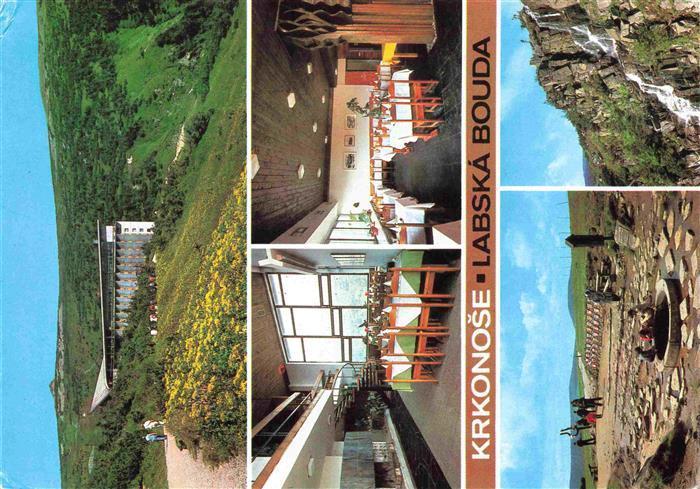 Labska Bouda Krkonose CZ Panorama Gastraeume Brunnen Wasserfall