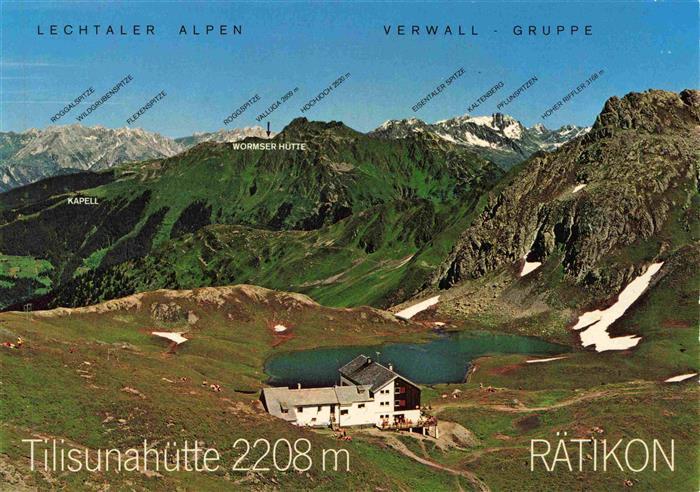 Tilisunahuette 2211m Montafon AT im Rhaetikon mit Lechtaler Alpen und Verwallgru
