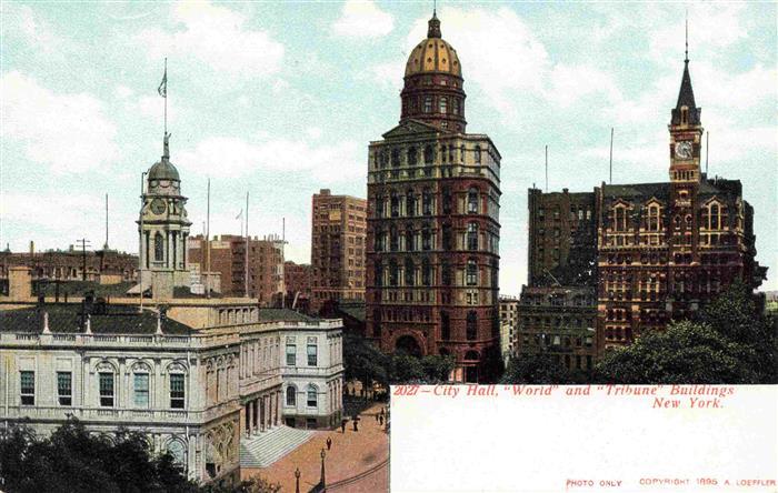 NEW YORK City USA City Hall World and Tribune Buildings