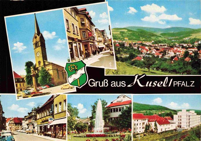 Kusel Ev Kirche mit Hutmacherbrunnen Trierer Strasse Bahnhofstrasse Rosengarten