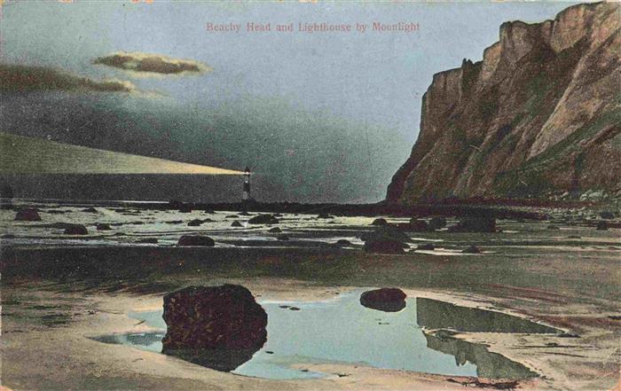 EASTBOURNE Sussex UK Beachy Head and lighthouse by moonlight