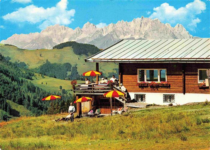 Fieberbrunn Tirol AT Berggasthof Streuboeden gegen Kaisergebirge