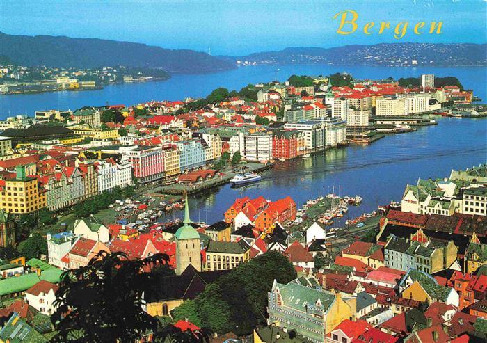 Bergen Norwegen Panorama Blick ueber die Stadt