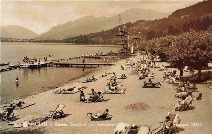 Millstatt Millstaettersee Kaernten AT Strandbad und Sprungturm