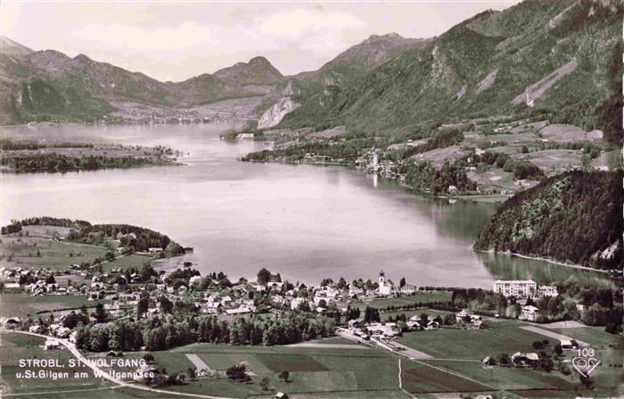 Strobl Wolfgangsee AT mit St Tilgen und St Wolfgang Fliegeraufnahme
