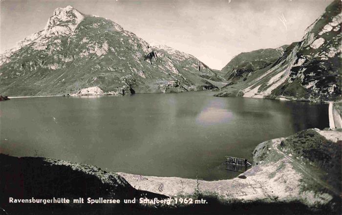 Ravensburgerhuette 1980m Lech Arlberg AT mit Spullersee und Schafberg