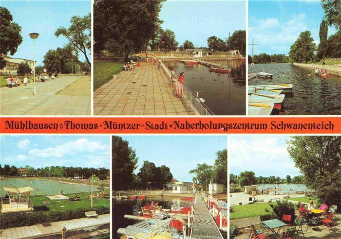 Muehlhausen  Thueringen Naherholungszentrum Schwanenteich Promenade Schwimmbad F
