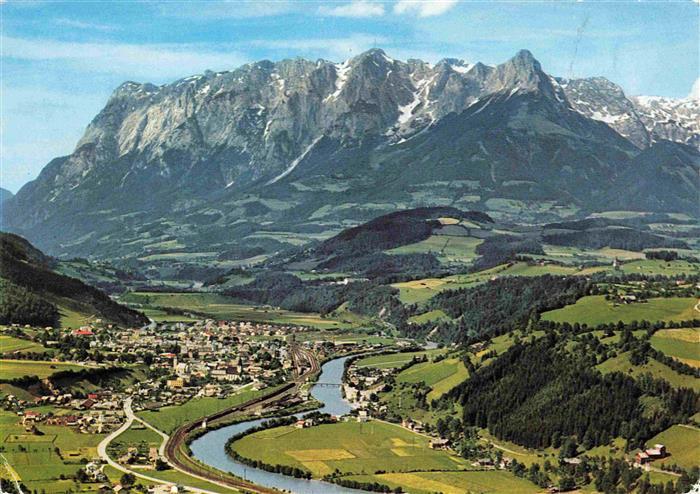 Bischofshofen am Zimmerberg AT Fliegeraufnahme mit Tennengebirge