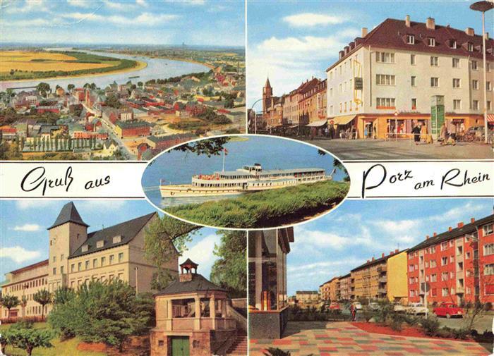 Porz Koeln Rhein Fliegeraufnahme Ortspartien Rathaus Ausflugsdampfer