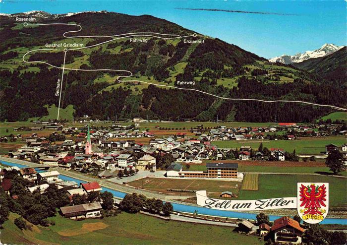 Zell am Ziller Tirol AT Fliegeraufnahme mit Grindlalm und Seilbahnbetrieb Ruhrbe