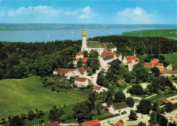 Andechs Bayern Kloster Andechs am Ammersee Fliegeraufnahme