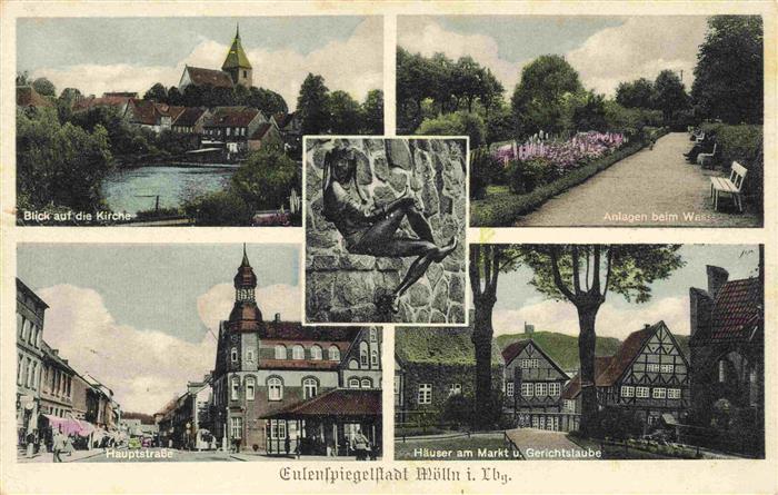 Moelln  Lauenburg Kirche Anlagen Hauptstrasse Haeuser am Markt und Gerichtslaube