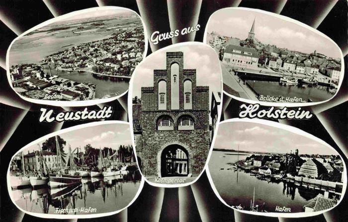 Neustadt Holstein Fliegeraufnahme Bruecke und Hafen Fischereihafen Krempertor