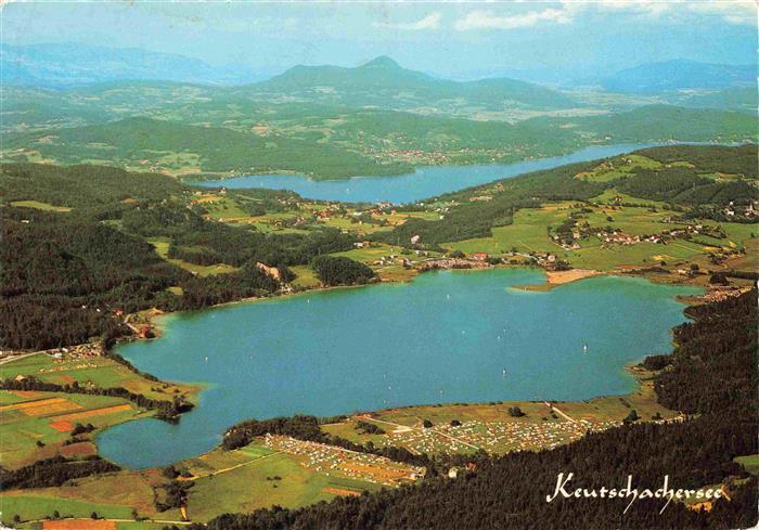 Keutschachersee Kaernten AT mit Woerthersee Fliegeraufnahme