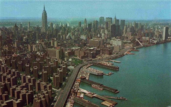 NEW YORK City USA Aerial view of East River showing housing project and Bellevue