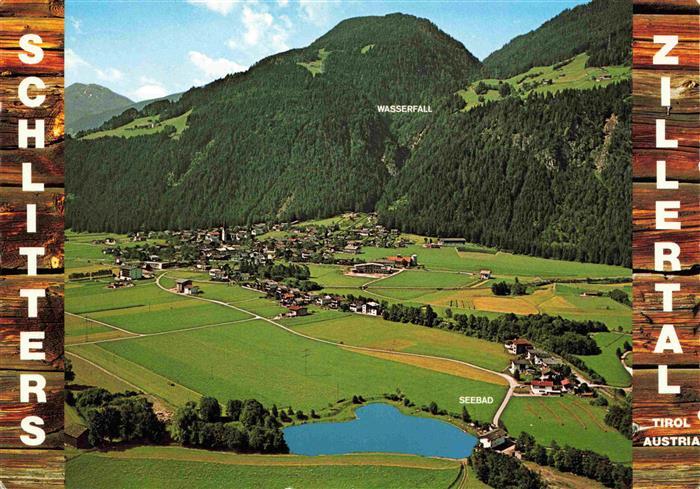 Schlitters Zillertal Tirol AT Fliegeraufnahme mit Wasserfall und Seebad
