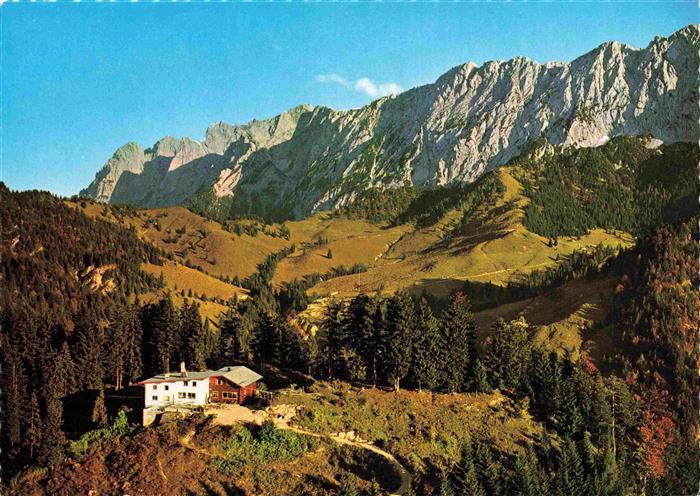 Brentenjoch Weinbergerhaus mit Kaisergebirge Fliegeraufnahme