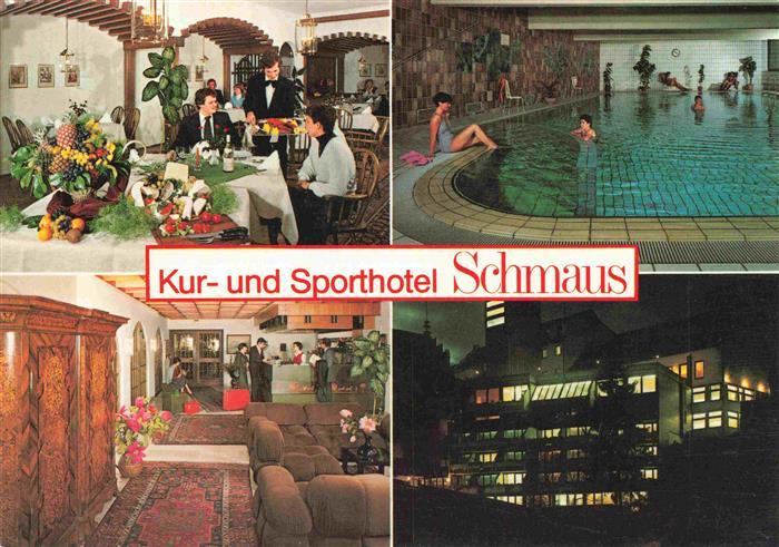 Viechtach Bayerischer Wald Kur und Sporthotel Schmaus Gastraum Hallenbad Rezepti