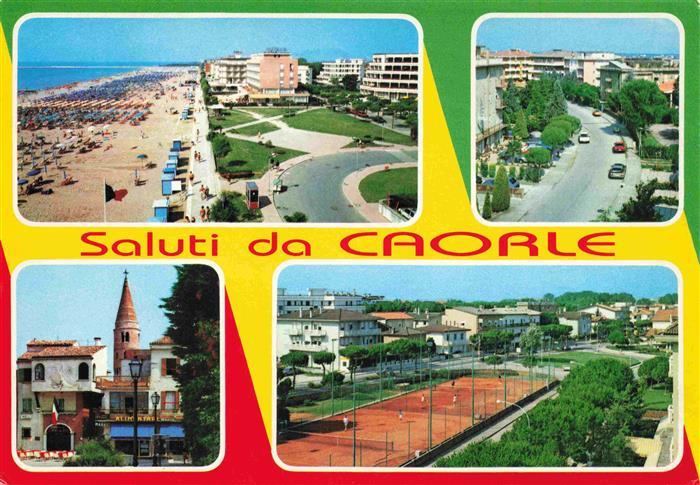 Caorle Veneto IT Strand Panorama Kirche Tennisplatz