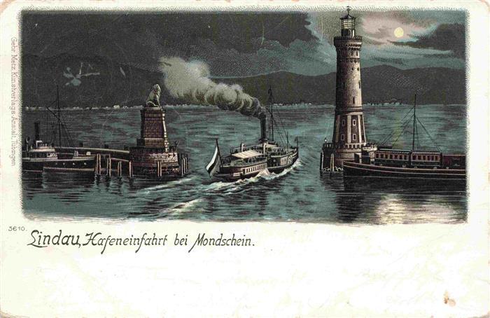 LINDAU Bodensee Hafeneinfahrt bei Mondschein
