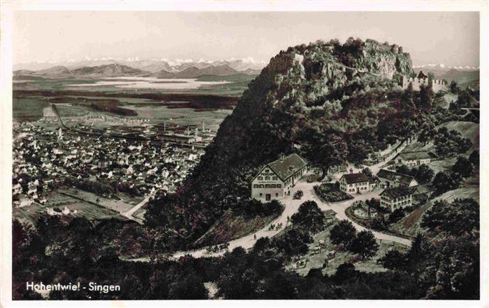 Hohentwiel Singen BW Fliegeraufnahme mit Hohentwiel Bodensee und Alpen