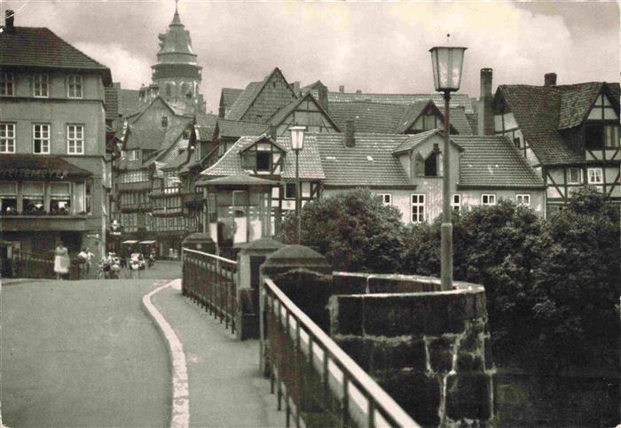 Hann. Muenden Blick ueber die Weserbruecke und die St Blasienkirche