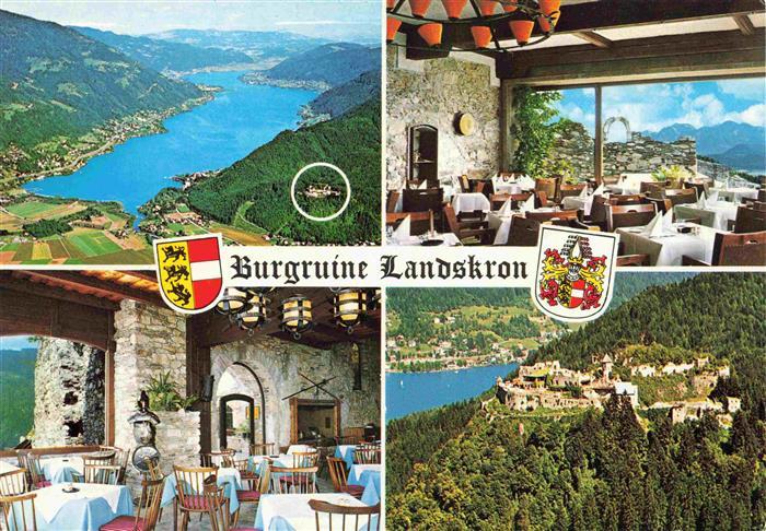 Landskron Ruine Ossiachersee Kaernten AT Panorama Turmsaal Fliegeraufnahme Burgr