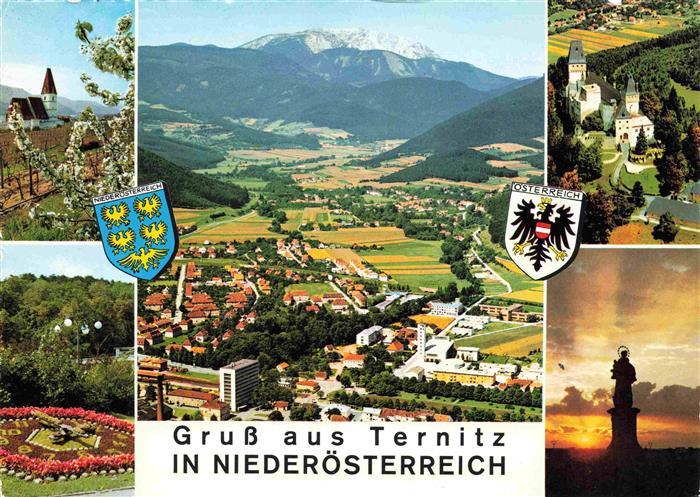 Ternitz Niederoesterreich AT Fliegeraufnahme mit Schneeberg Kirche Schloss Blume
