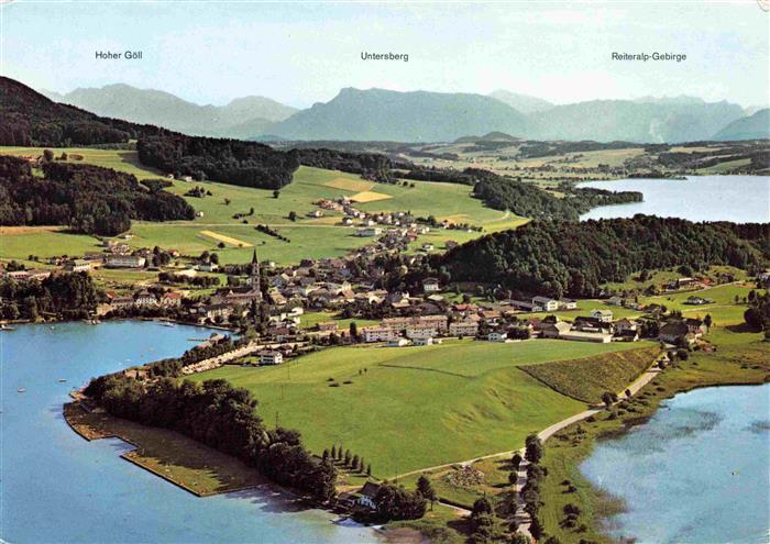 Mattsee Salzburg AT Fliegeraufnahme mit Ober und Niedertrumersee
