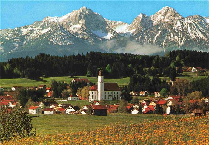 Lechbruck am See Bayern mit Tiroler und Allgaeuer Alpen Gehrenspitze und Kellens